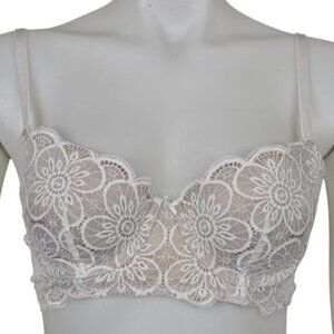 Aerie Balconette Lace Bra Cream Underwire Floral Size 36B